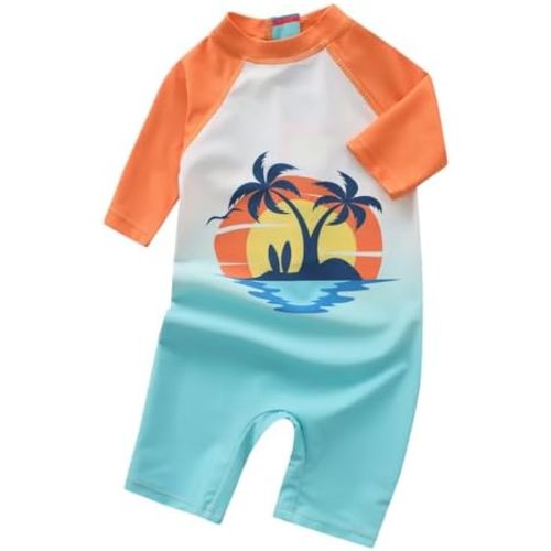 Aisyee Baby Toddler Boys Rash Guard Sunsuits for Boys One Piece Swimsuits UPF 50+ Short Sleeve Bathing Suits Beachwear