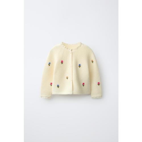 FLORAL EMBROIDERY CARDIGAN - Ecru | ZARA United States