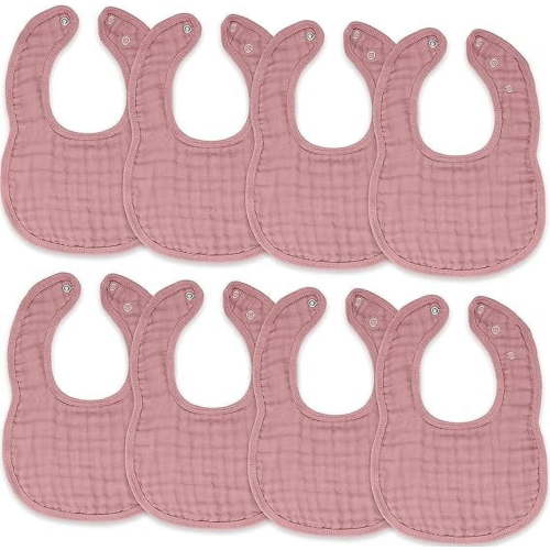 Comfy Cubs Muslin Cotton Baby Bibs, 8 Pack, Adjustable with Easy Snaps, Soft & Absorbent, Mauve