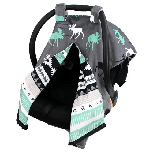 Dear Baby Gear Car Seat Cover for Boys & Girls - Baby Carseat Canopy w/Snap Opening - Infant Seat Cover - Stroller & Nursing Covers - Newborn Carrier Canopy - 40x30 (Mint Moose, Black Grey Aztec)