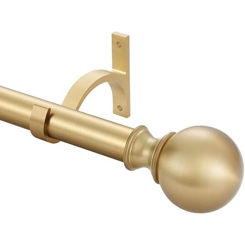 Warm Gold Curtain Rods, 28 to 120 Inch, Heavy Duty 1-Inch Telescoping Decorative Curtain Rods with Round Finials