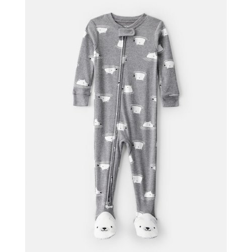 Baby Boy Polar Bear Cotton Snug Fit 2-Way Zip Footie 1-Piece Pajamas - Grey | Carter's