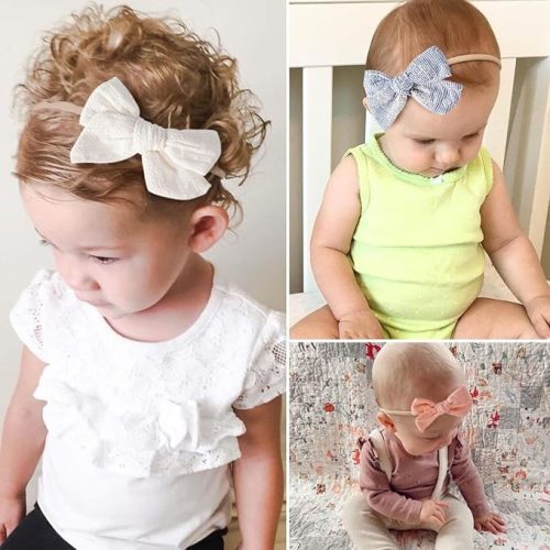 Baby Girl Headbands and Bows, Newborn Infant Toddler Nylon Hairbands Hair Accessories - Honey