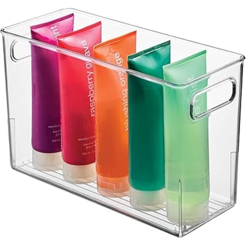 iDesign Slim Clear Plastic Bathroom Storage Bin, Tall Narrow Organizer for Lotions, Creams, and Toiletries