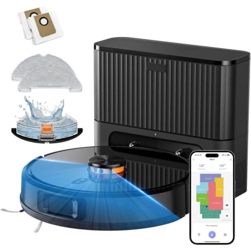 VONKO Robot Vacuum and Mop, 8000Pa, Self-Emptying, LiDAR Navigation | Up to 60 Days Hands-Free, Smart Mapping, App & Alexa Control, Multi-Level Maps, for Pet Hair, Carpet & Hard Floors
