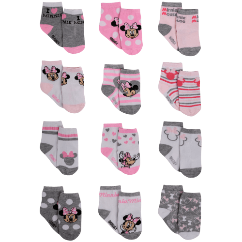 Disney Baby Girls' Socks - 12 Pack Minnie Mouse, Daisy, Princess Socks (Newborn/Infant)