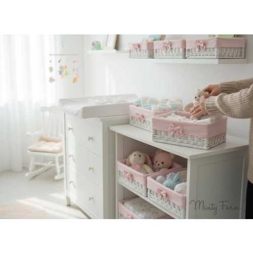 Pink Wicker Basket | Lined Basket | Storage Basket | Bathroom Organizer| Diaper Basket | Cosmetics Basket