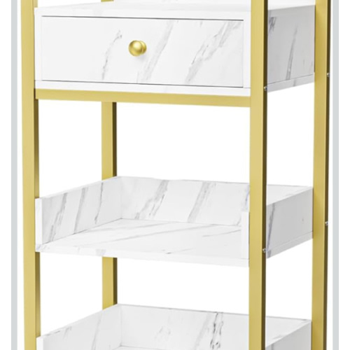 OmySalon Salon Trolley Cart with Wheels, Esthetician Cart with 1 Drawer & 2 Trays, Mobile Storage Organizer for Beauty Spa Massage Tattoo Esthetic Facial Tool Holder Station, White Marble