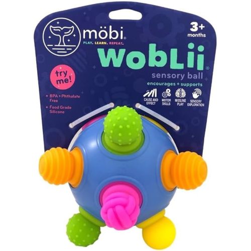 Mobi Woblii Sensory Ball - Sensory Activities for Toddlers and Kids, BPA-Free and Food Grade Silicone Teething Toy, Montessori Learning Games - for 3 Month Old and Up