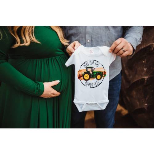 Dibs on the Buddy Seat Green Tractor Baby Girl or Boy Bodysuit, Birth Announcement, Twin Baby Harvest, New to the Farm Gender Reveal