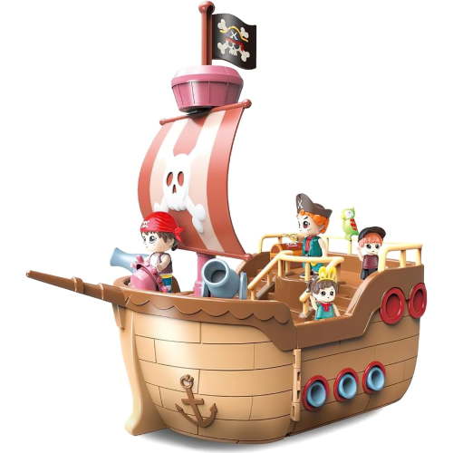 Pirate Ship Playset, 2-in-1 Pirate Base Pretend Games with Doll Accessories for Kids 3+