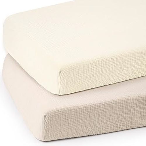 lulumoon Baby Muslin Crib Sheets - Toddler Cotton Fitted Crib Sheets Neutral for Boys and Girls 2Pack