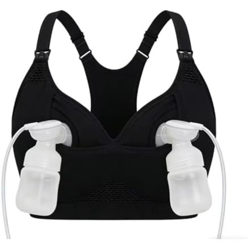 4HOW Pumping Bra Hands Free, Nursing Bras for Breastfeeding, Low-Impact Racerback Padded Maternity Sports Bra