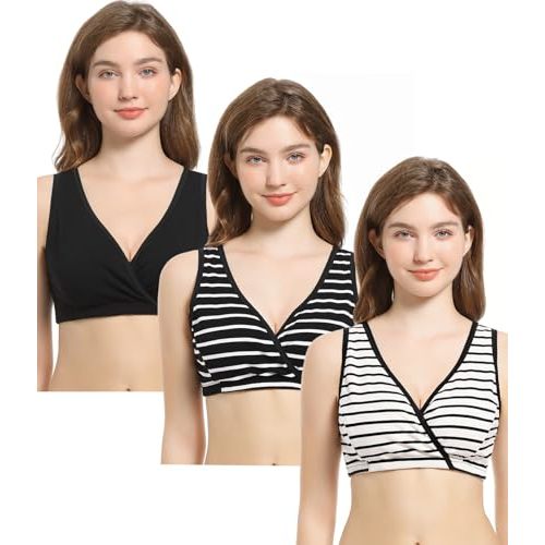 CAKYE 3 Pack Maternity Nursing Sleep Bra Breastfeeding Cotton Bralette