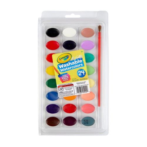 Crayola 24ct Washable Watercolor Paints with Brush: Non-Toxic Watercolor Paint Set for Kids, Multicolor Art Supplies