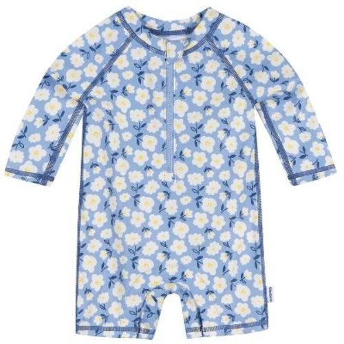 Gerber Baby Girls' Long Sleeve Rashguard Swimsuit, Blue Daisies, 0-3 Months