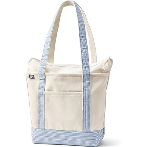 Lands' End Zip Top Long Handle Canvas Tote Bag