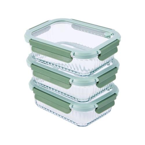 Set of 3 1L Glass Food Storage Containers - Clear - Miscellaneous
