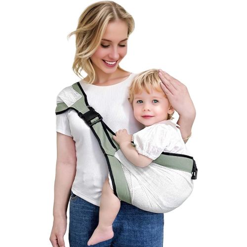 Baby Mesh Sling Carrier Toddler Carrier for Boys & Girls, Lightweight Breathable Summer Baby Wrap, Adjustable & Non-Slip Half Wrapped Baby Carrier (Mesh-Green)