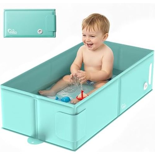Baby Bathtub for 6M-3Y Toddler, Baby Shower Gifts & Registry Search for Boys Girls, Collapsible & Portable Bathtub for Beach Vacation Travel, Bath Essentials for Toddler, Newborn, Kids