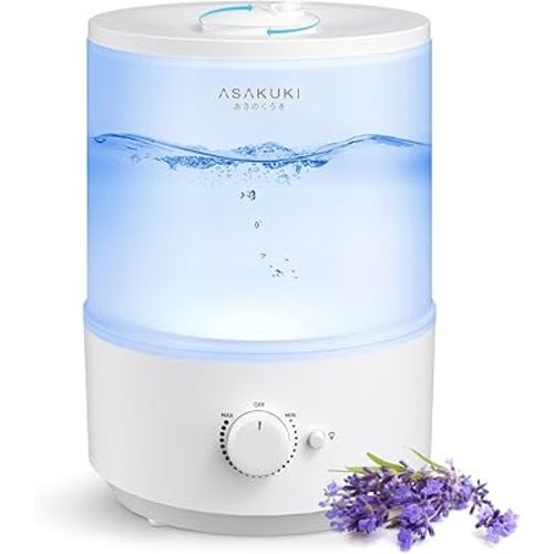 ASAKUKI Humidifiers for Bedroom, 3L Top Fill Cool Mist Air Humidifier & Aroma Diffuser with Night Light for Baby Nursery & Plants, Ultrasonic Quiet, Easy Clean, Auto Shut-Off, BPA Safe, 30H