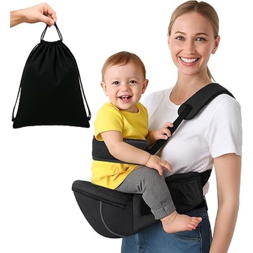 Baby Carrier with Hip Seat – Adjustable Waistband, Safety Harness & Storage Pockets – Detachable Shoulder Strap – Foldable Design for Newborns & Toddlers – Comfortable & Compact