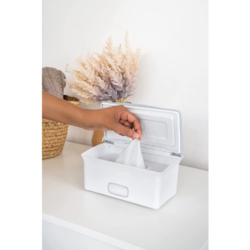Ubbi Baby Wipes Dispenser, Baby Wipes Case, Baby Wipes Holder With Weighted Plate, Keeps Wipes Fresh And Non-Slip Rubber Feet, Gray
