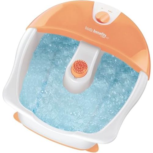 Bubbling Hydro Foot Spa & Foot Pamper Pack – Heated Bubble Foot Bath with Aeration Jets, Massage Tips, Includes Dual-Sided Pumice Foot File & Nail Brush for Smooth, Revitalised Feet