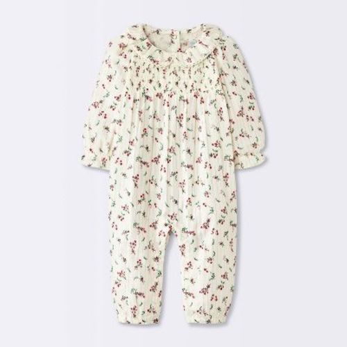 Baby Girls' Smocked Floral Romper - Cloud Island™ Cream 3-6M