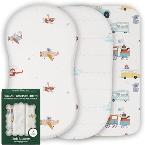 100% Organic Cotton Bassinet Sheets, 33" x 20", Tiny Explorers, 3-Pack