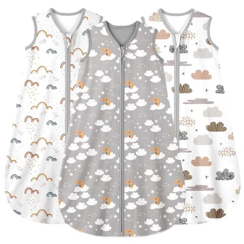 Yoofoss Baby Sleep Sack 6-12 Months Wearable Blanket for Babies 100% Organic Cotton 2-Way Zipper TOG 0.5 Toddler Sleeping Sack 3 Pack, Comfy Lightweight Sleep Sacks