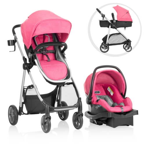 Evenflo Omni Plus Modular Travel System with LiteMax Sport Rear-Facing Infant Car Seat (Brizo Pink), Girl