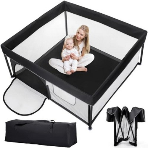 GOTGELIF 50"x50" Travel-Friendly Baby Playpen Spacious & Secure Foldable Playard Black