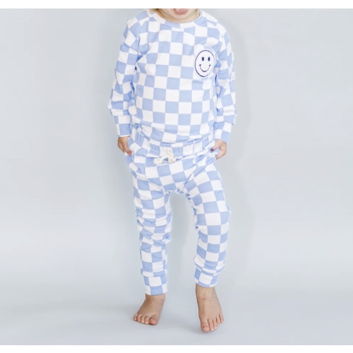 Checkered Smiley Lounge Set | Blue