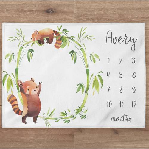 Red Panda Milestone Blanket, Personalized Greenery Month Blanket, Personazlized Baby Gift, Baby Shower Gift