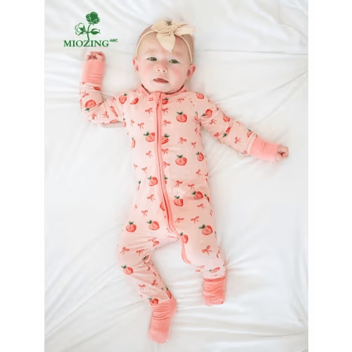 super soft bamboo fiber long sleeve romper peach bow - Temu