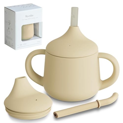 Moonkie Silicone Baby Sippy Cups | 3 Stages Training Cup Straw Cup for Infants Toddlers and Kid | 4 oz 1Pack