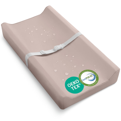 Waterproof Diaper Changing Pad by Sleepah – Vegan Leather – Wipeable Foam Changing Pad for Dresser or Table with Removable, Machine-Washable Cover – Standard Size Diaper Changing Pad – Tan