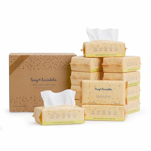 Tiny Twinkle 100% Cotton Dry Wipes for Baby | 960 Count | Use Wet or Dry | Scent Free (Fragrance-Free), Hypoallergenic & Chlorine-Free | Ultra Soft, Strong & Gentle for Sensitive Skin