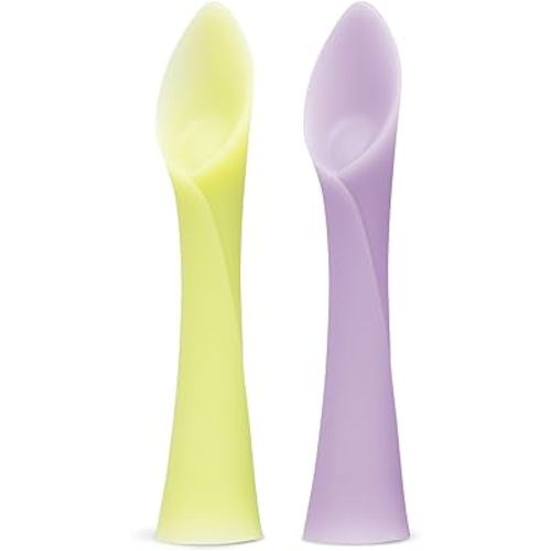 Olababy 100% Silicone Soft-Tip Training Spoon for Baby Led Weaning 2pack (Lemon/Lilac)