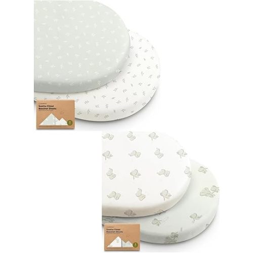 KeaBabies 2-Pack Bassinet Sheets - 100% Cotton, Custom (33" x 17") - White, Off-White - Fitted Sheets for Halo Bassinest Swivel Sleeper, Graco, Baby Delight, Chicco