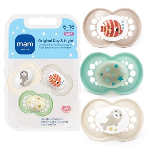 MAM Original Baby Pacifiers 6-16 Months, Glows in The Dark, 2 Pack