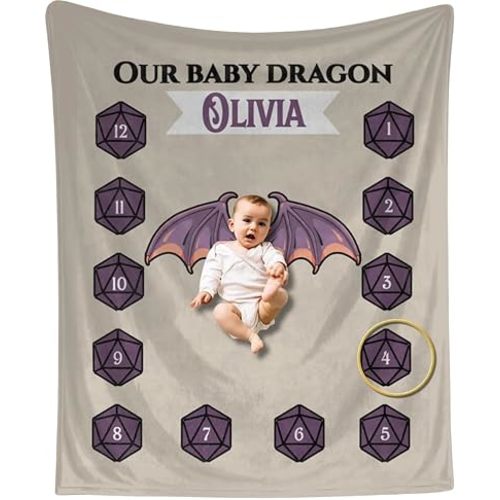 Customized Baby Dragon Blanket, Monthly Milestone Newborn Photos,Custom Name Fantasy Monthly Blanket for Tooderl Girl Or Boy, Mythical Nursery Decor, Newborn Photography Prop