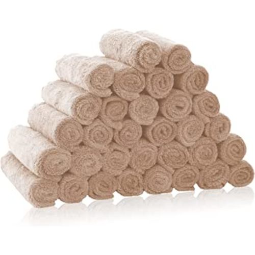 32 Pack Baby Washcloths - Luxury Coral Fleece - Extra Absorbent and Soft Wash Clothes for Newborns, Infants and Toddlers - Suitable for Sensitive Skin and New Born - Baby Shower - Brown, 10x10 Inch
