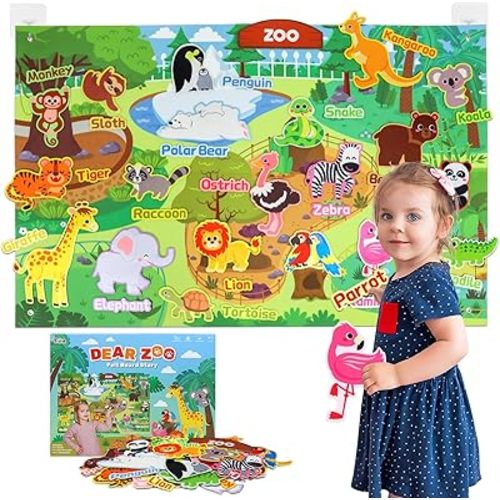 Taika 43x28 inch Zoo Animals Felt Story Board Set, 41Pcs Jungle Animals Toys, Thicker Flannel Board, Preschool Learning Toy, Interactive Storytelling Teaching Play Activity Kits