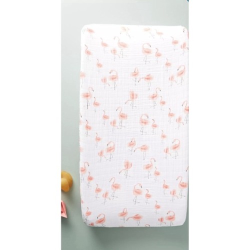 Anthropologie Pink Flamingo Fitted Crib Sheet 52x28x8 100% Cotton