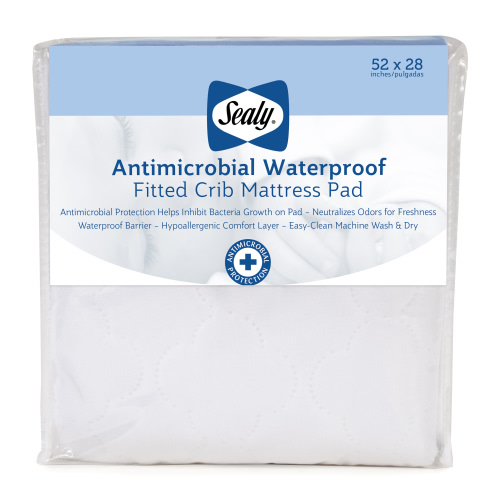 Sealy Baby Antimicrobial Waterproof Toddler and Crib Mattress Pad, White, 52" x 28"