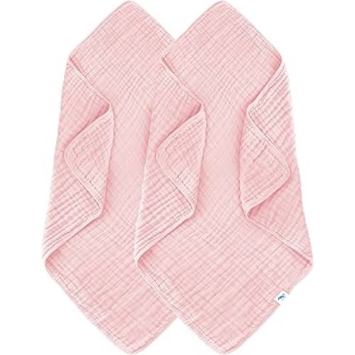 SWEET DOLPHIN Muslin Baby Bath Towels Blanket - 2 Pack 100% Cotton Towel for Babies, Infants, Toddlers - 40x40Inch - Highly Absorbent, Pink