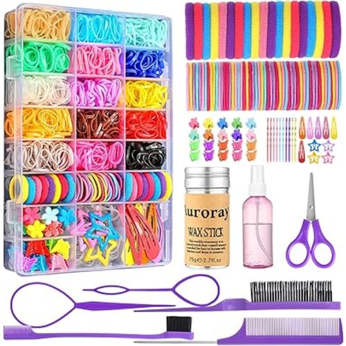 Hair Accessories for Girls, 1698 Pcs Hair Rubber Bands with Elastic Hair Ties Hair Clips Hair Wax Stick Spray Bottle Hair Styling Tools