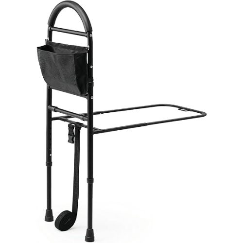 Medline Bed Assist Bar with Storage Pocket, Height Adjustable Bed Rail for Elderly Adults, Assistance for Getting In and Out of Bed at Home